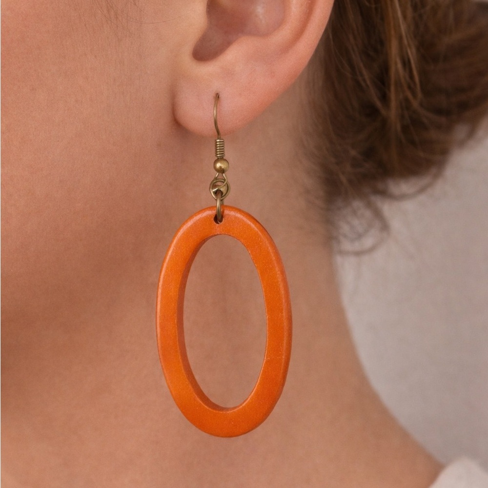 Marianitas Oval Dangle Earrings – Orange Boho Cutout Drop Earrings